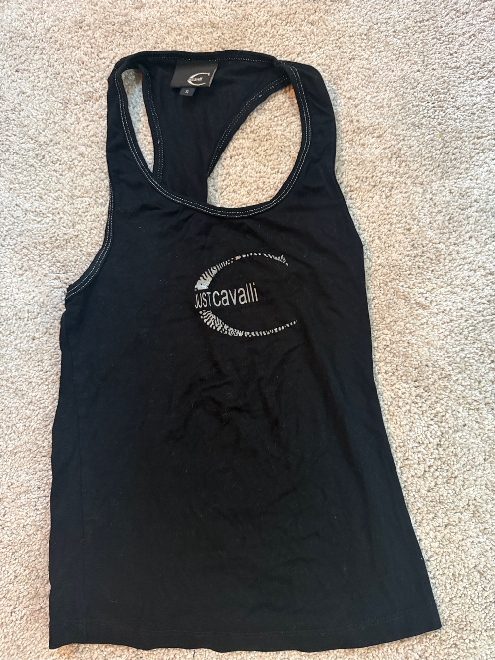 Y2K Just Cavalli Black Racerback Logo Tank